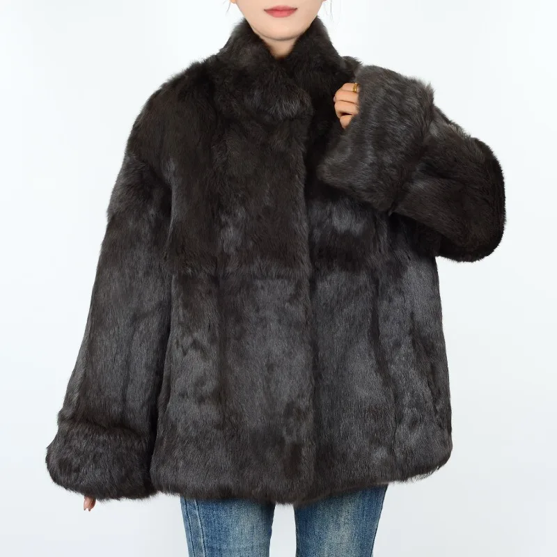 

Real Rabbit Fur Overcoat Women's Medium Wind Plush Coat