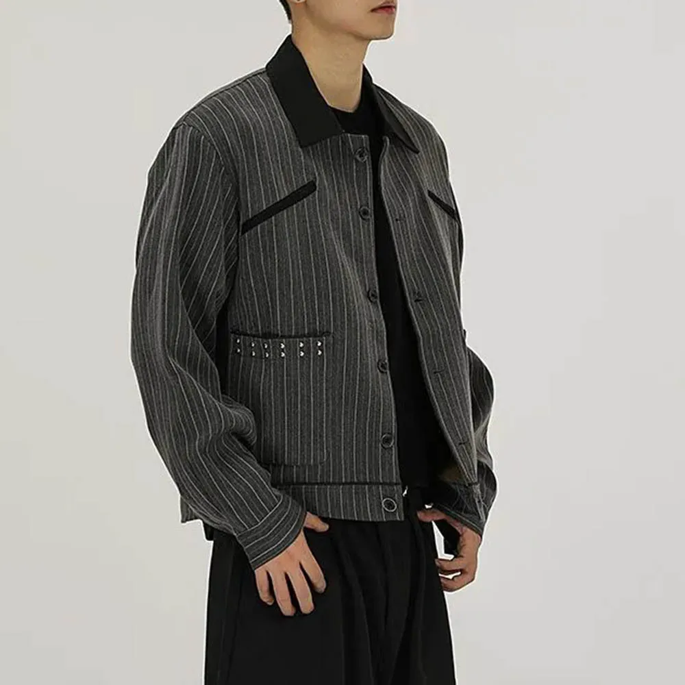 Veste courte rayée à manches longues pour homme, rétro coréen, tendance, haute rue, décontractée, ample, Niche, hauts pour hommes, nouvelle collection automne 2025