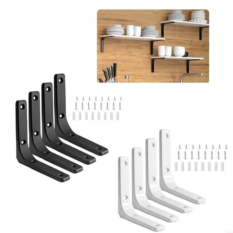 4 Pieces Metal L Shaped Shelf Supports Brackets for DIY Projects and Storage