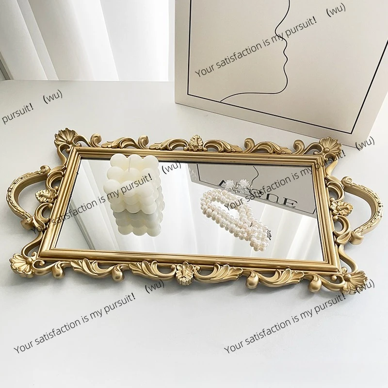 

Скандинавский свет, роскошный ретро-золотой лоток для хранения, квадратный лоток для торта, стеклянное зеркало, лоток для хранения, пластина для фотосъемки