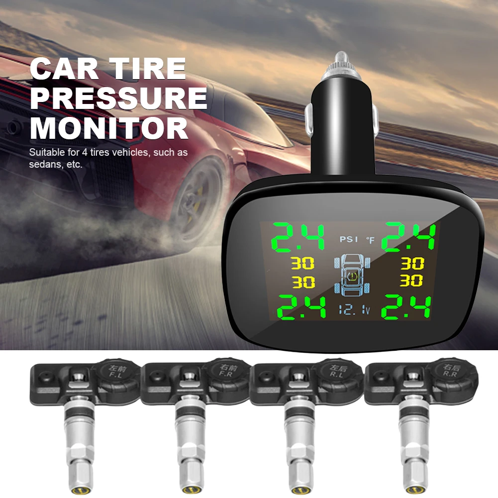 Tire Pressure Monitoring System Cigarette Lighter Tire Pressure Monitor System Tyre Temperature Monitor for Car SUV Sedan