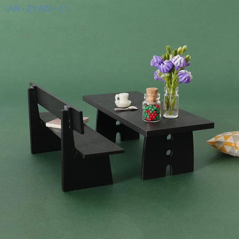 【ZYAO-1】Muebles de mesa y silla negros en miniatura para casa de muñecas, modelo de decoración de escena, accesorios para casa de muñecas, 1 pieza