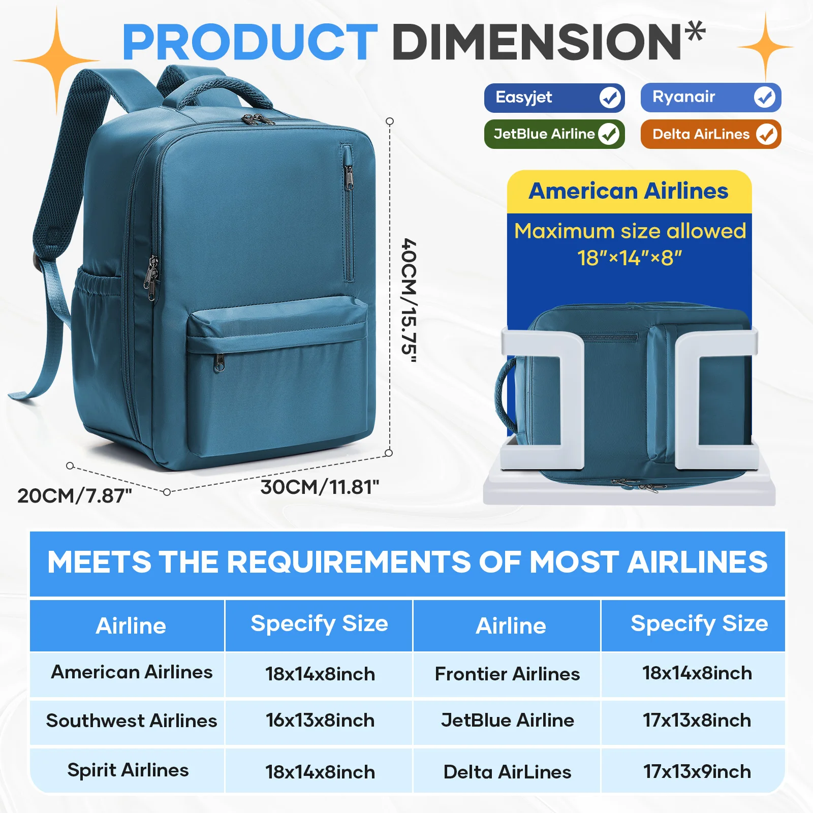 Wizzair Ryanair 40x30x20 캐빈 백 핸드 러기지 백팩 남성 여성 15.6인치 노트북 가방, 의류 보관 가방, 학교 백팩