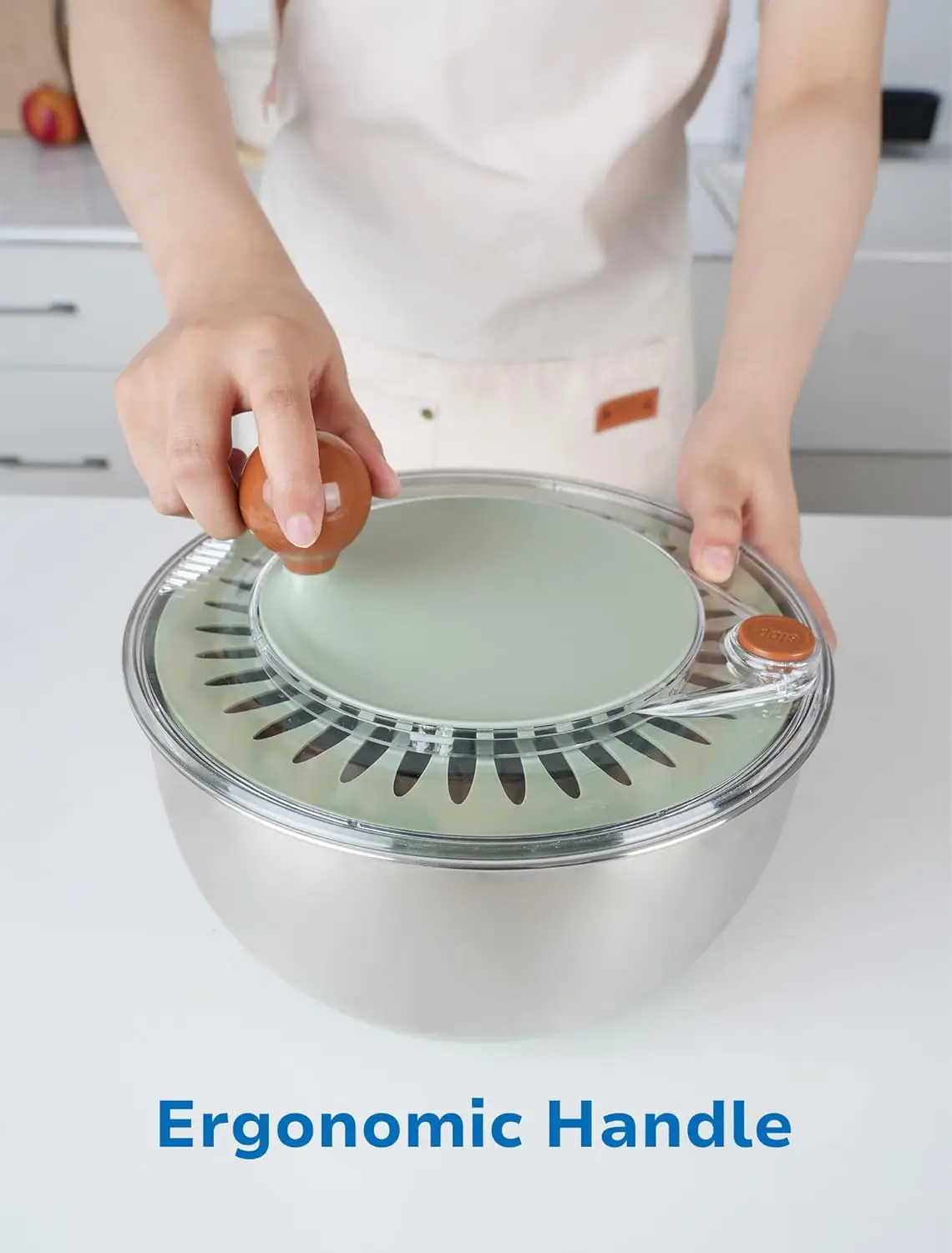 

Stainless Steel Salad Spinner, Lettuce Spinner with Drain, Non-Slip Base, Stop Button, Vegetable Dryer, BPA Free, 5.3 Qt