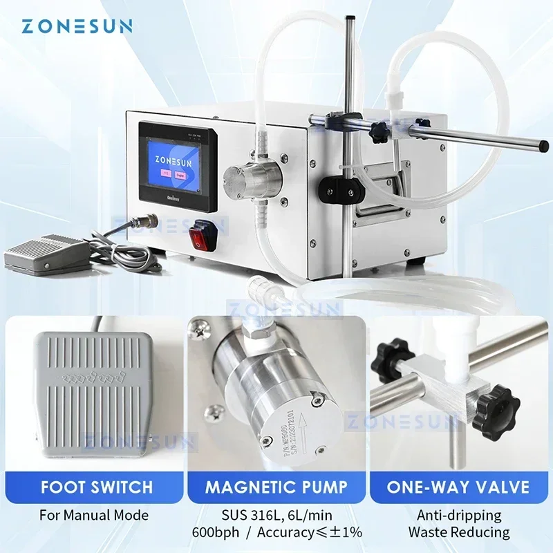 ZONESUN آلة تعبئة السوائل حشو الزجاجات شبه التلقائي عصير الماء المشروبات مضخة مغناطيسية ZS-MPZ1
