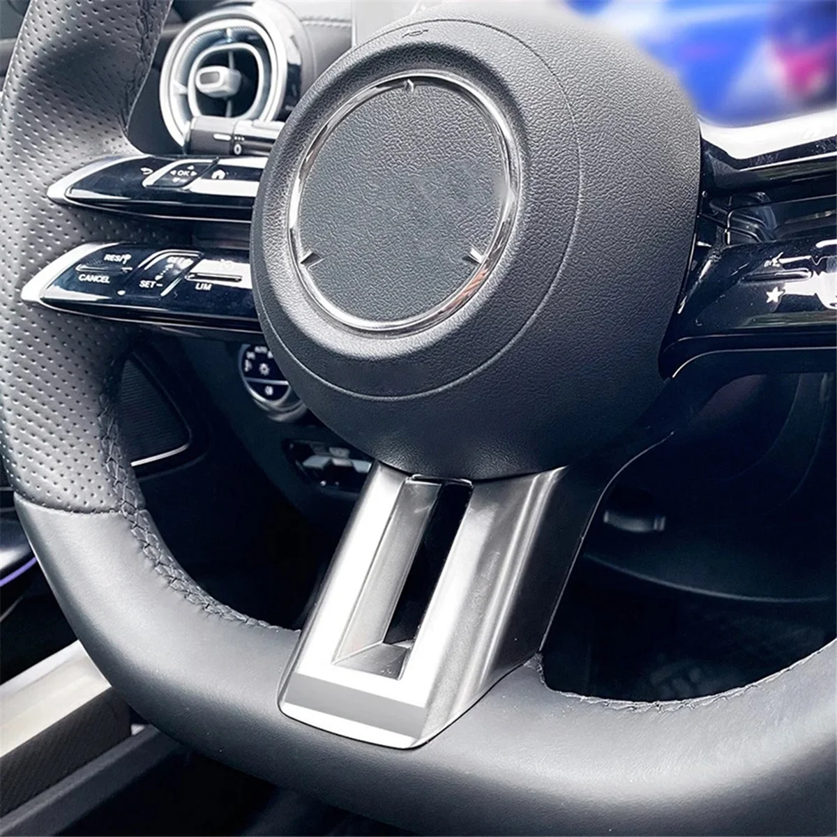 

#751X Car Black Steering Wheel Cover Trim Frame for Mercedes Benz C E S Class W206 W213 W223 AMG Style 2021-2022 (Black)