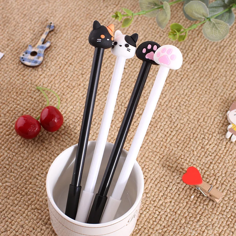 

24 Pcs Wholesale Creative Cute Cat Shape Neutral Pen Black Signature Pen Student Award Kawaii School Supplies