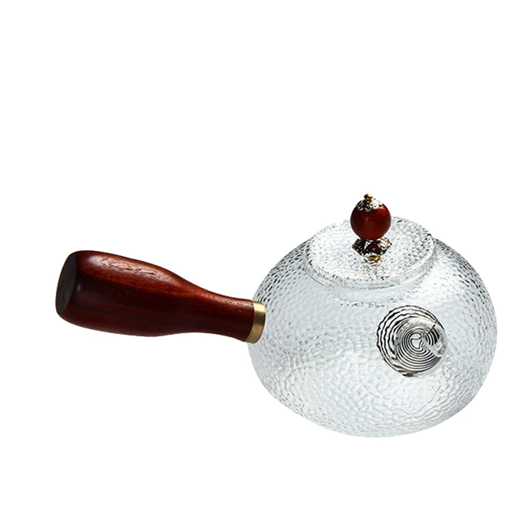 

335Ml Glass Teapot Wooden Handle Hammered Texture Chinese Style Brew Pot For Home Office Outdoor Use Water Jar