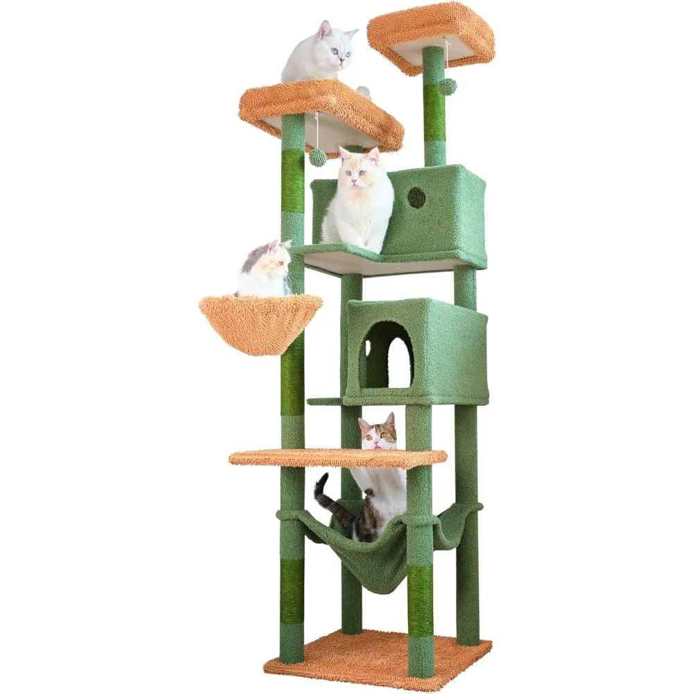 

Cat Tree, 73 inch Cat Tower for Large Cat Indoor, 2 Top Perches with 1 Widened, 2 Enlarged Condos, Large Fluffy Hammock