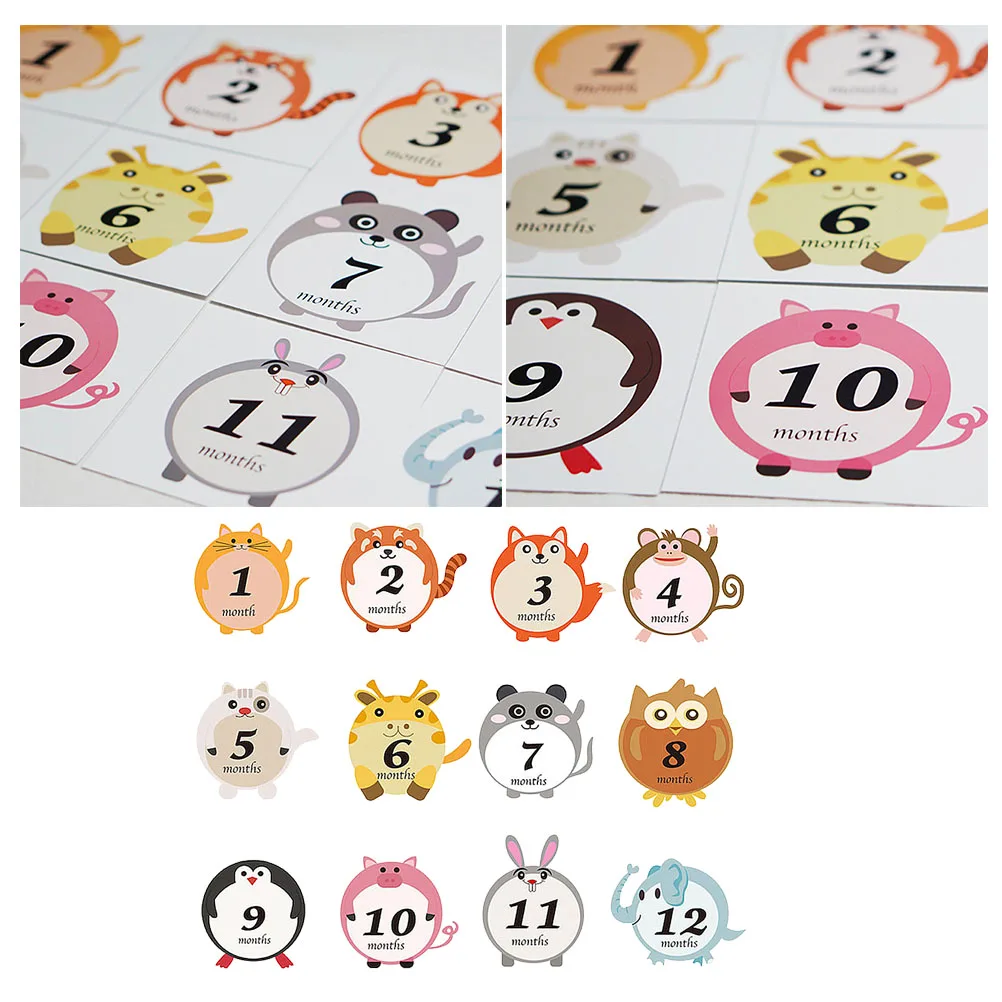 

12pcs Cartoon Animal Month Decals Infant Photo Sticker Adorable Month Sticker (1 Set/)
