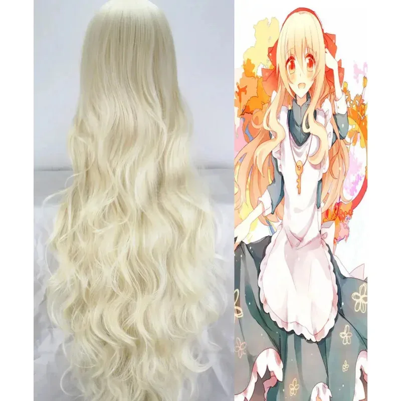 أنيمي Kagerou مشروع الزواج Kozakura ماري 120 سنتيمتر 48 "طويل متموج الحليب شقراء مقاومة للحرارة الشعر تأثيري حلي الباروكات XFV765RHB