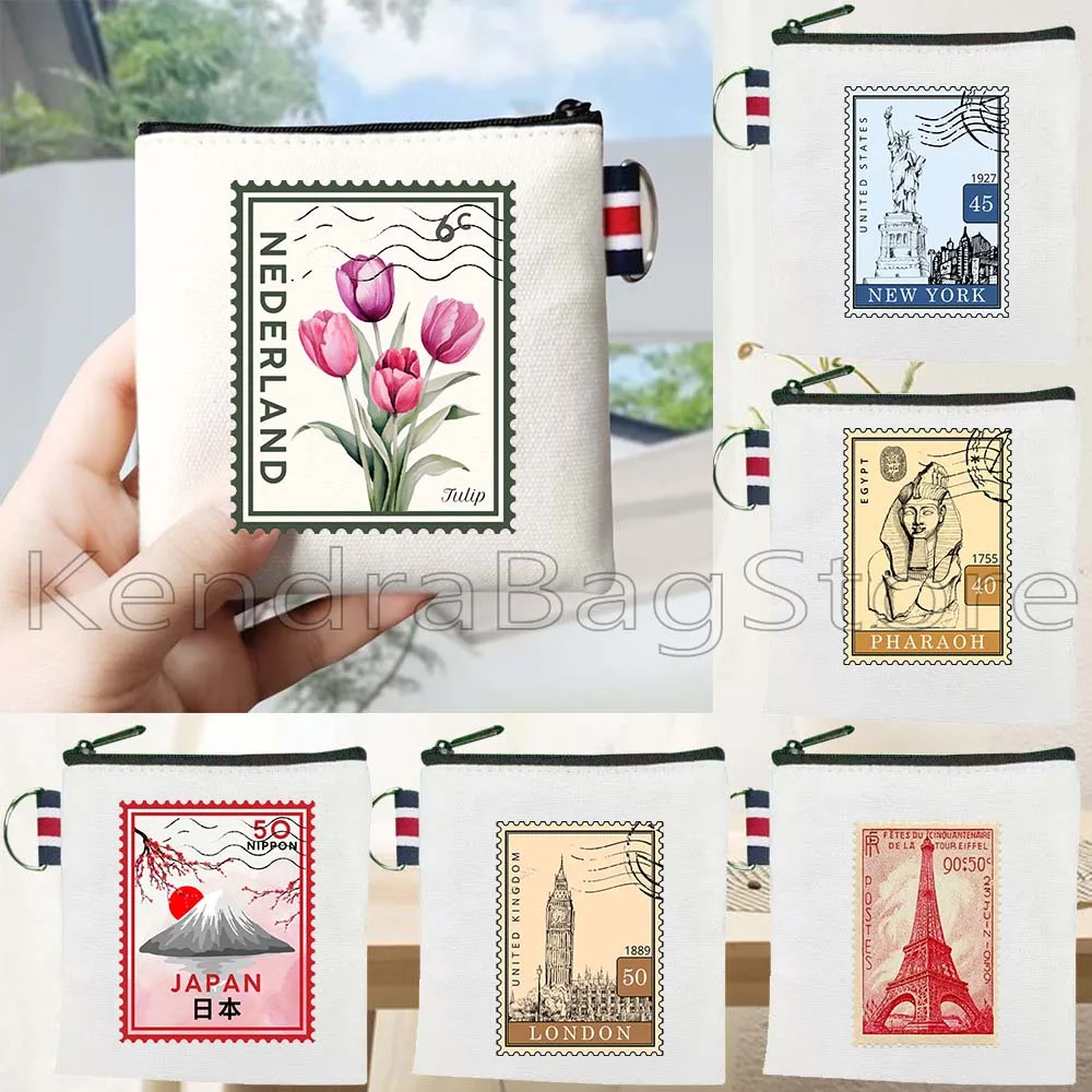 Italien Pisa Paris Rom London New York Pharao Japan Barcelona Poststempel Canvas Geldbörse Schlüsseletui Kleine Kartentasche Brieftasche Beutel