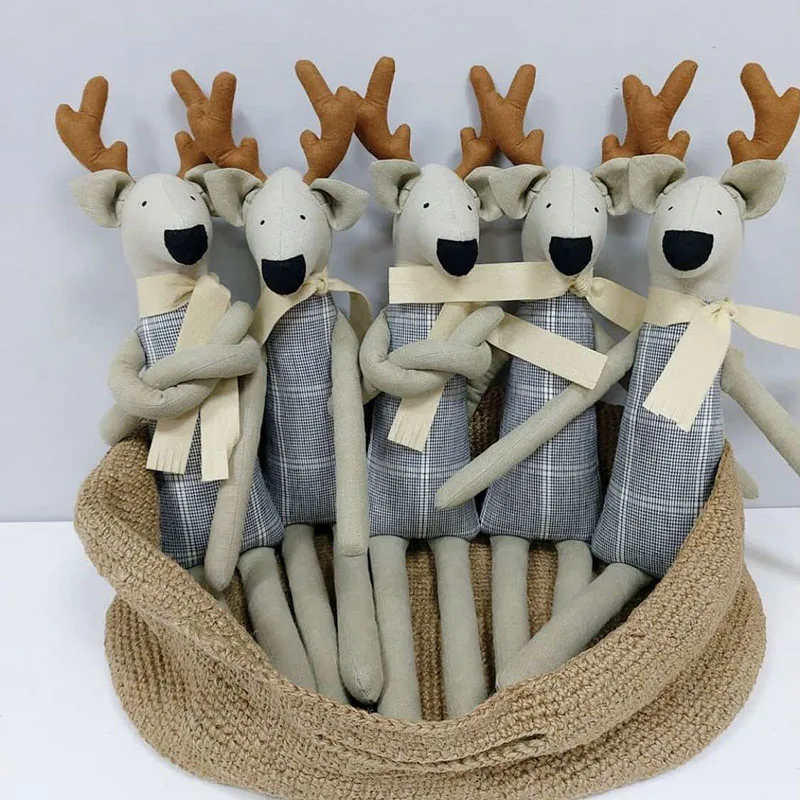 Nordic Style Deer Rabbit Cloth Doll Soft Handmade Stuffed Toy Minimalist Animal Plushie for Kids Room Home Decor Birthday Gift
