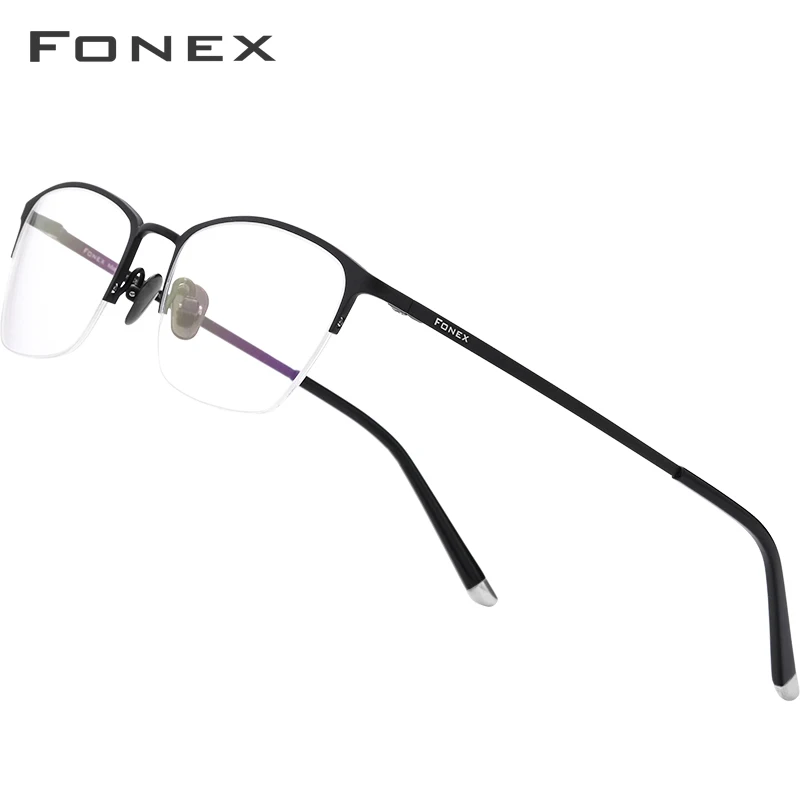 FONEX Pure Titanium Glasses Frame Men Vintage Round Eyewear Women Semi Rimless Half Eyeglasses 8502