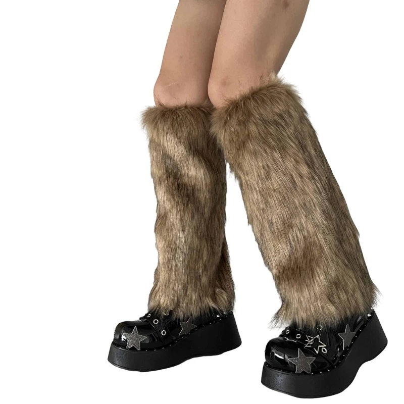 

Women Faux Fur Leg Warmers Boot Covers Y2K Goth Solid Leg Socks Punk Jk Knee-length Hiphop Hotgirl Fashion Warm Sock