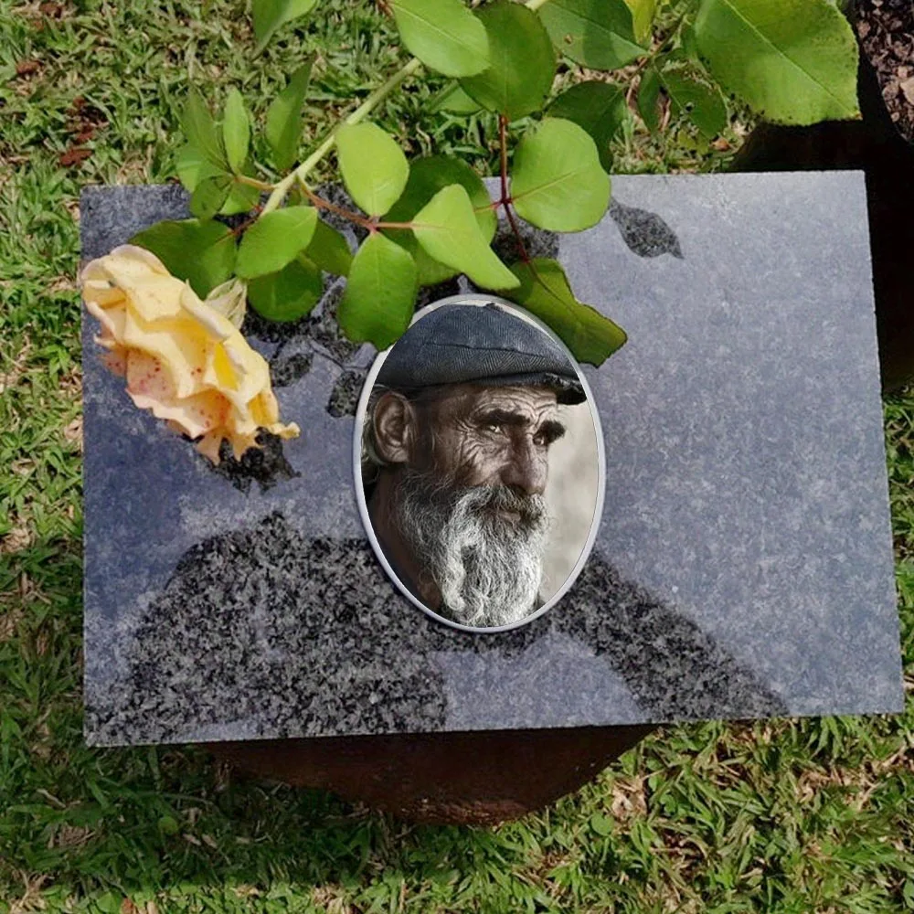 2D Flat Not 3D 1pc Custom Photo Memorial Headstone Tile Personalized Grave Marker with Oval Design Customizable Plaque