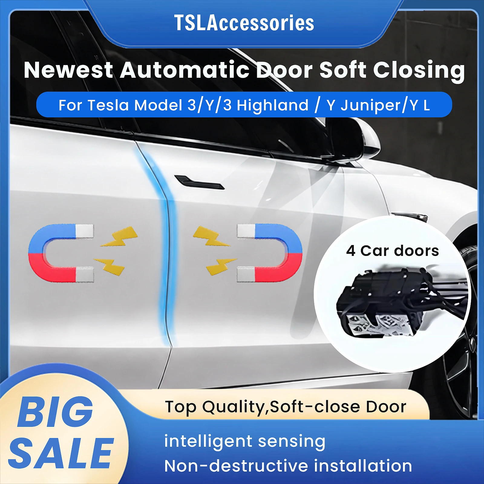 Newest Smart Soft-close Door For Tesla Model 3/Y / 3 Highland / Y Juniper / Y L Automatic Electric Suction Door High Anti-Pinch