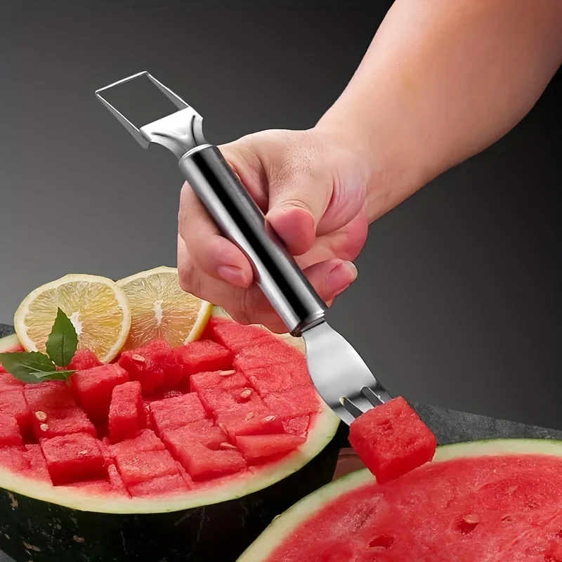 1pc 2-in-1 Creative Watermelon Slicer, Stainless Steel Watermelon Fork, Watermelon Knife, Fruit Divider