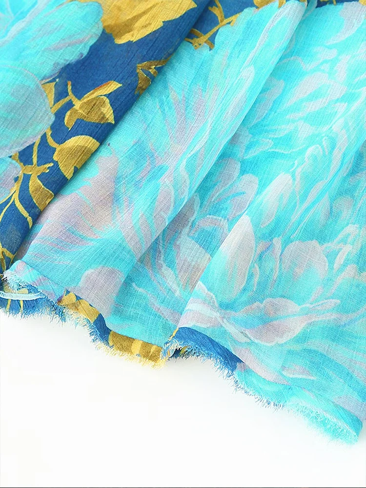 Estilo europeu e americano verão novo design de roupas femininas sentido tubo superior impressão fora do ombro em camadas vestido longo