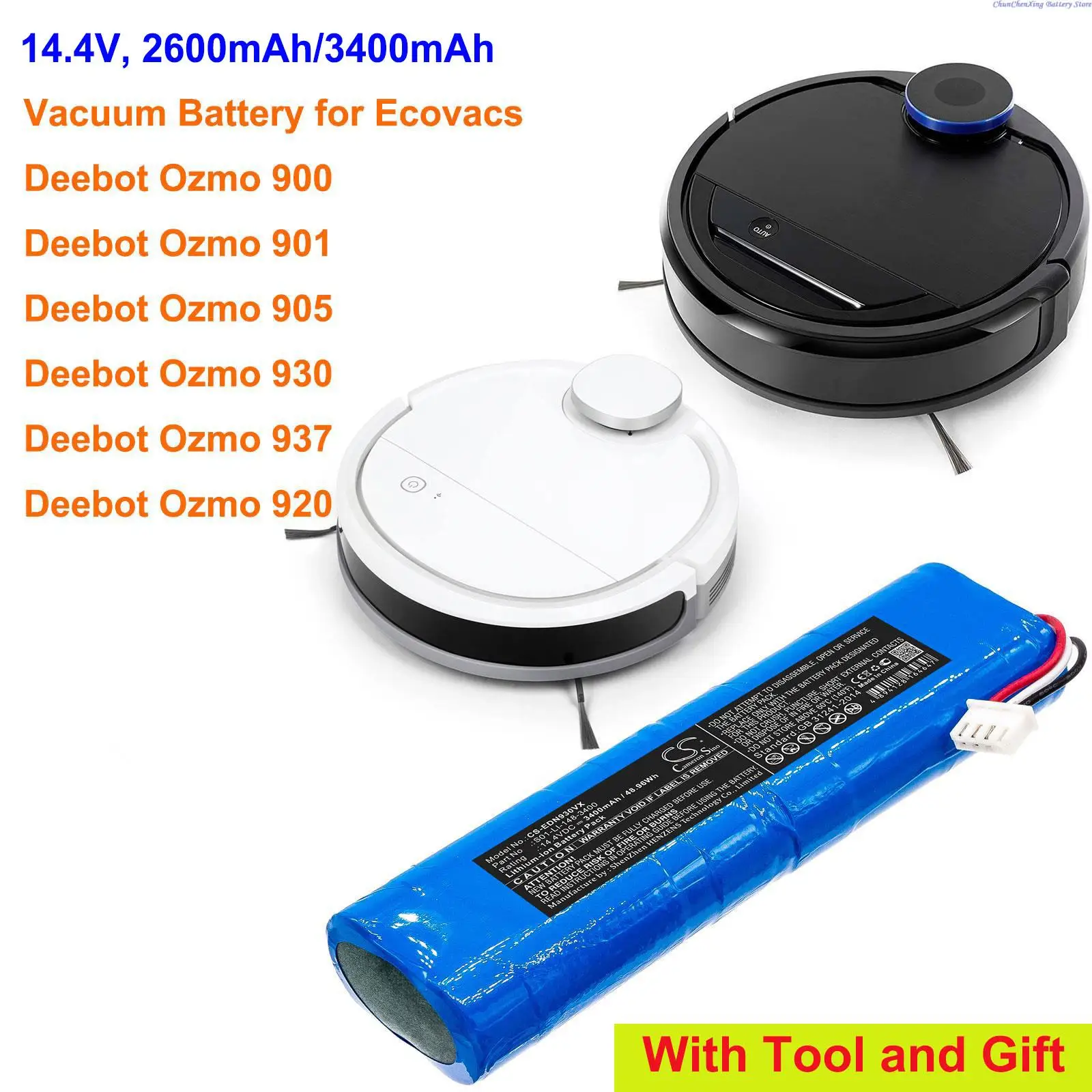 

2600mAh/3400mAh Vacuum Battery for Ecova DG3G,DX55,T5 Neo, please note: 2 different batteries for DX55 and T5 Neo
