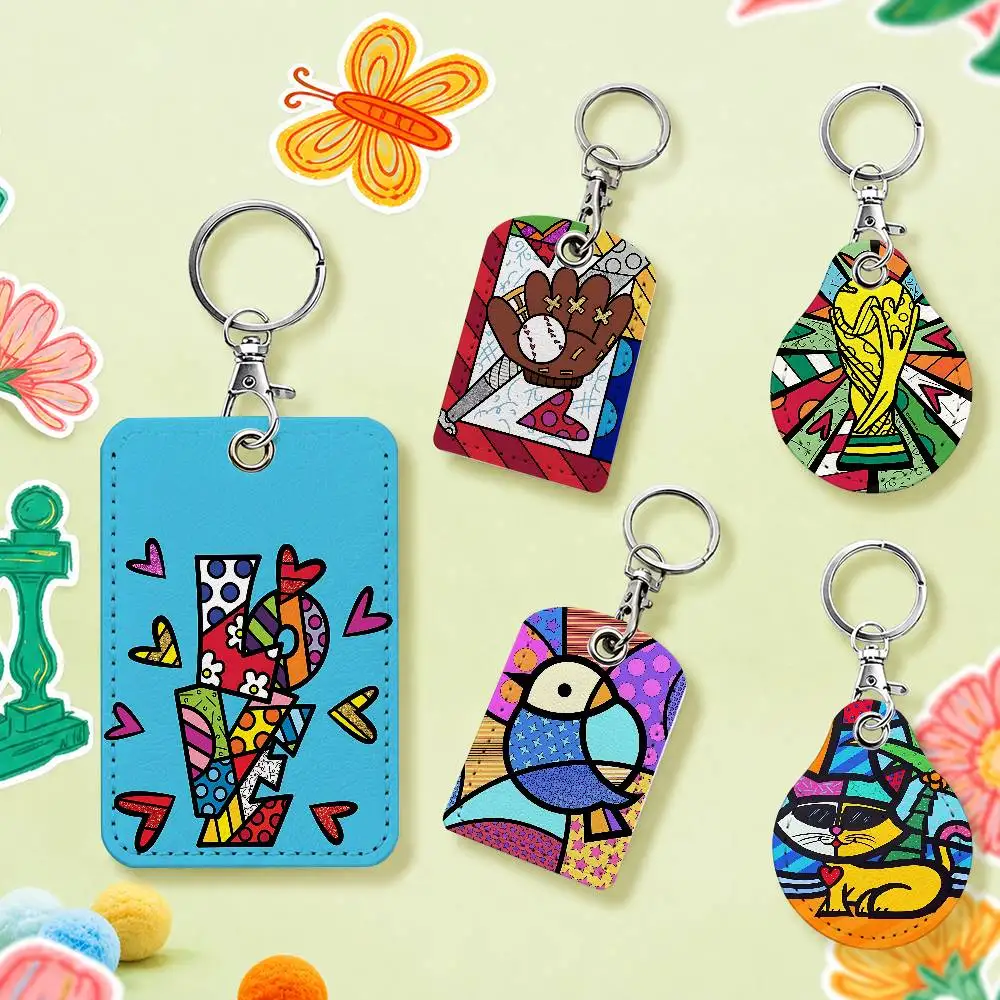 FOR Britto Happy Art Movement Rectangular Keychain Bus House Access Card Protective Cover PU Leather ID Best Sellers