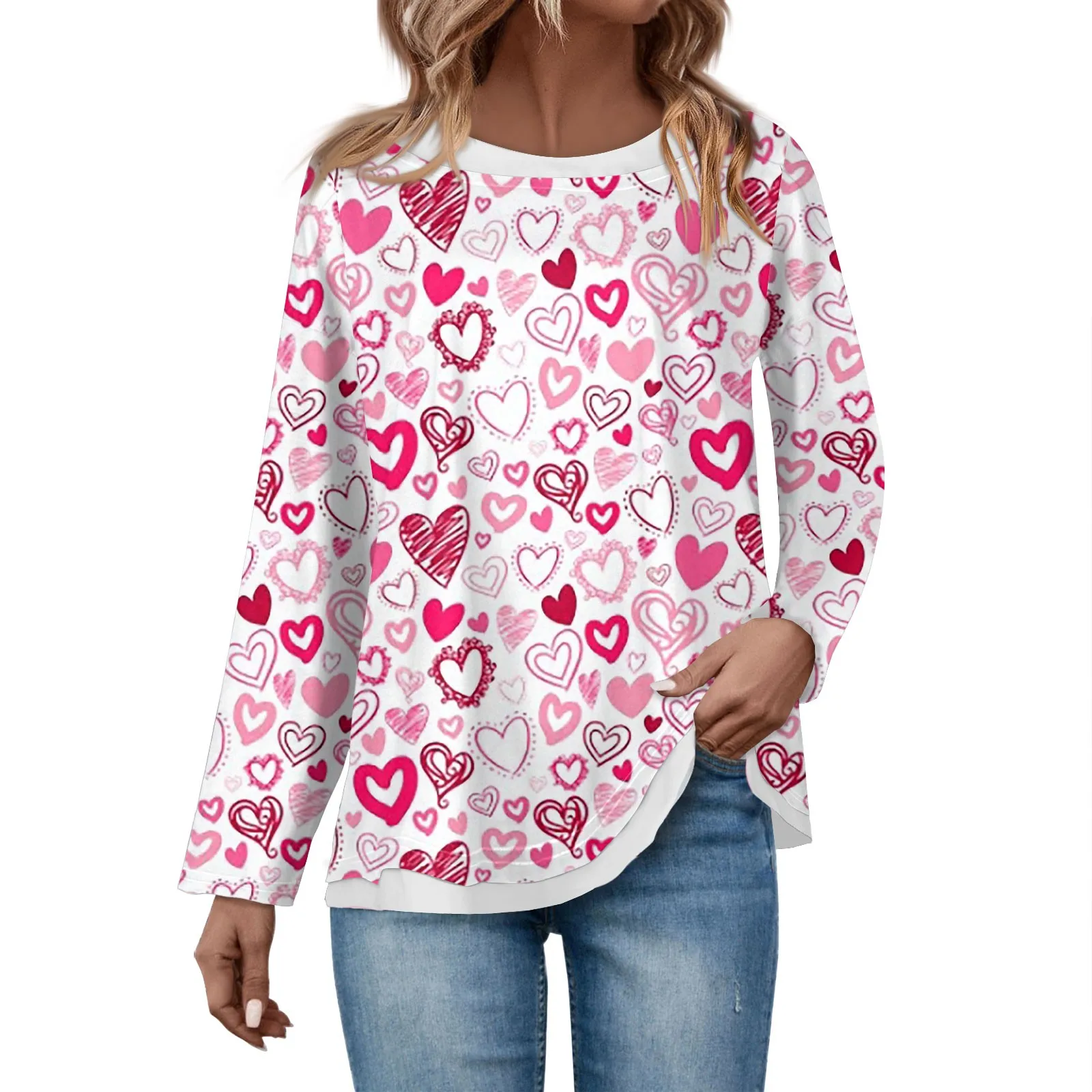 

Clothing Female Daily Casual Women Sweatshirts Round Neck Long Sleeves Valentine'S Day Printed Women Pullovers Elegant Sudadera