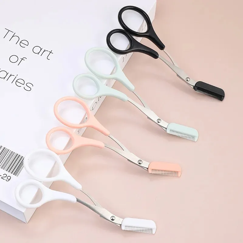 1 Piece Safe Eyebrow Trimmer Stainless Steel Eyebrow Scissors with Comb Hair Removal Shaver Eyebrows Shaping Makeup Tool