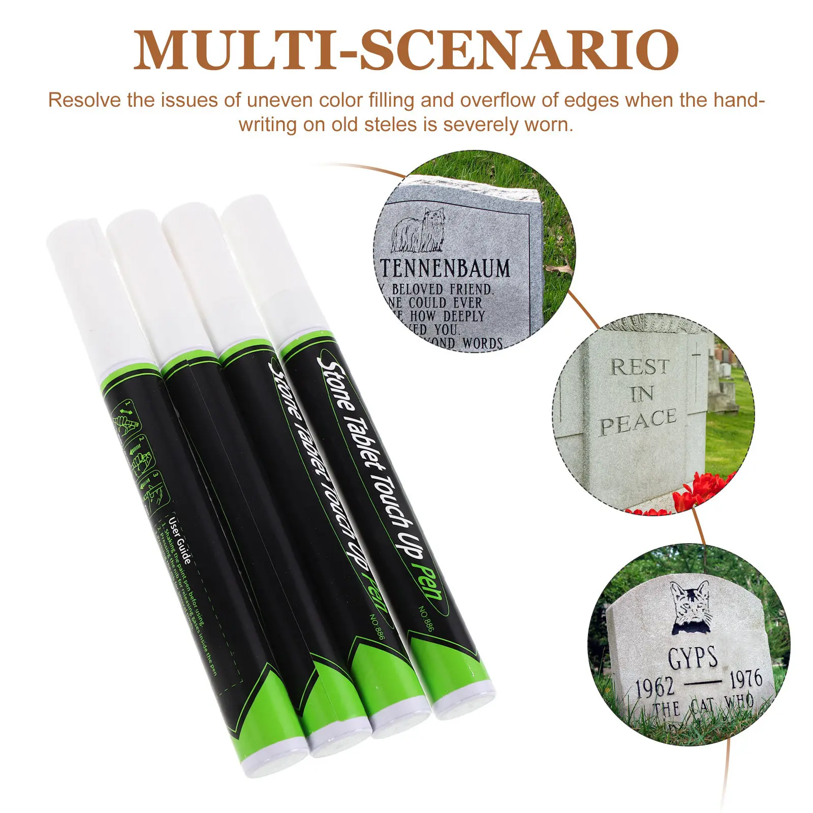 4Pcs Tombstone Marker Pens Monument Repair Pen White Headstone Lettering Restore Weatherproof Granite Memorial Text Touch Up