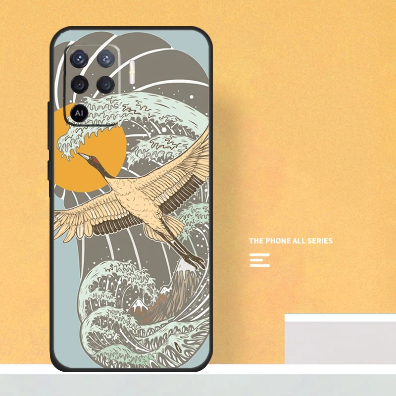 Art Crane Waves For OPPO A96 A76 A16 A54 A74 A94 A98 A78 A58 A5 A9 A52 A72 A53S A54S A15 A17 A57 A77 Case image 4