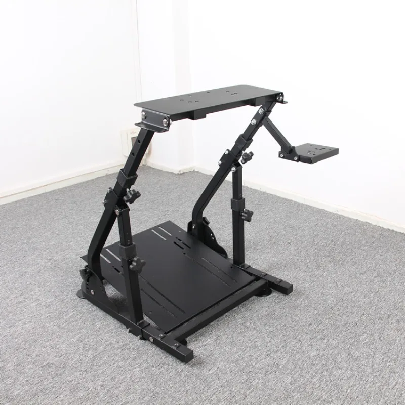 Folding racing simulation steering wheel game bracket mounting panel reinforcement for enhanced stability
