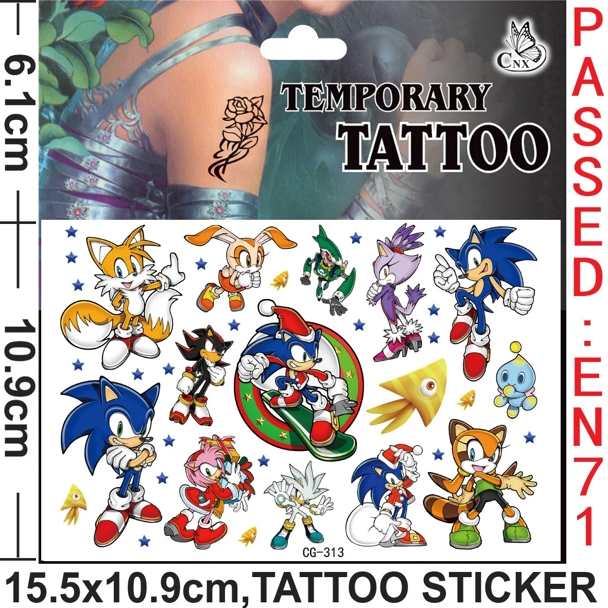 Sonices Tattoo Stickers Children\'s Toys Cartoon Shadow Amy Rose Tattoo Stickers Anime Image Waterproof Durable Tails