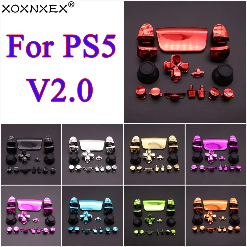 XOXNXEX 1set Chrome Buttons L1 R1 L2 R2 D-Pad Share Option Button Joystick Caps For PS5 V2 Controller 2.0 Gamepad