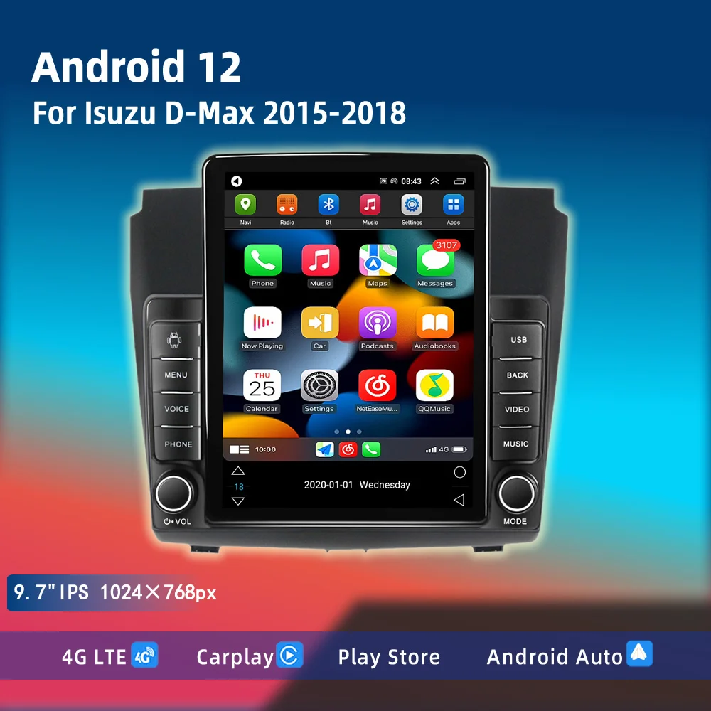 

9.7" Car Player For Isuzu D-Max 2015-2018 Carplay Android Auto TeslaStyle Vertical Multimedia Video Radio GPS Stereo Head Unit