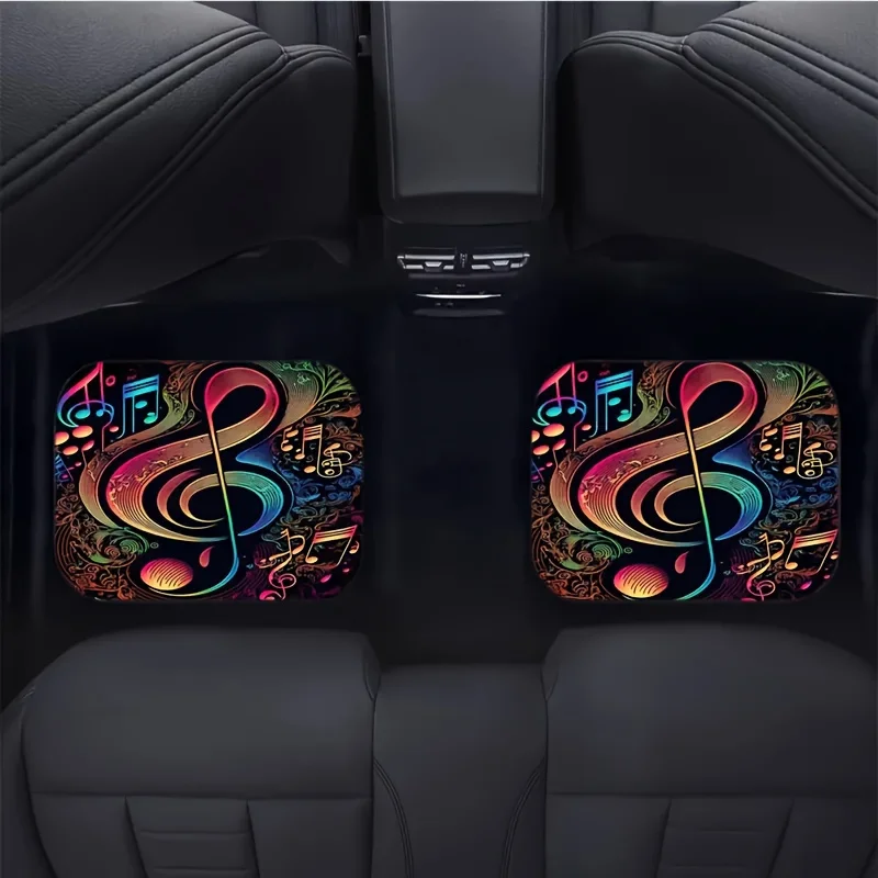 4pcs Premium Music Note Car Floor Mats Set - Vibrant, Durable & Non-Slip Polyester, Stain-Resistant, Machine Washable With Excel