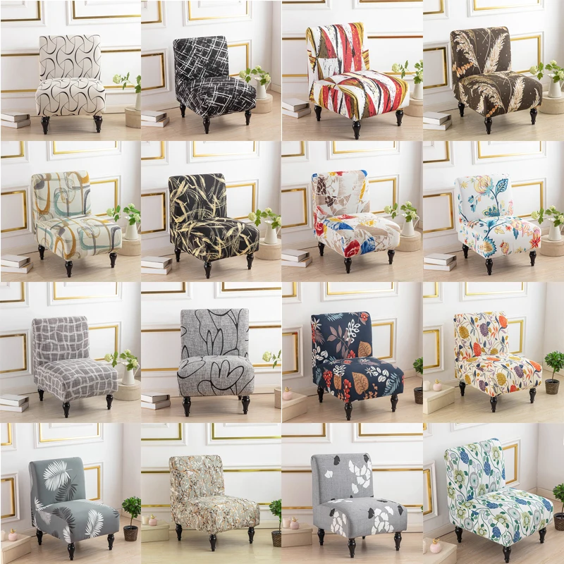 

Printed Elastic Accent Chair Cover Single Armless Sofa Covers Short Back Slipcovers Protector for Banquet Wedding Home Decor