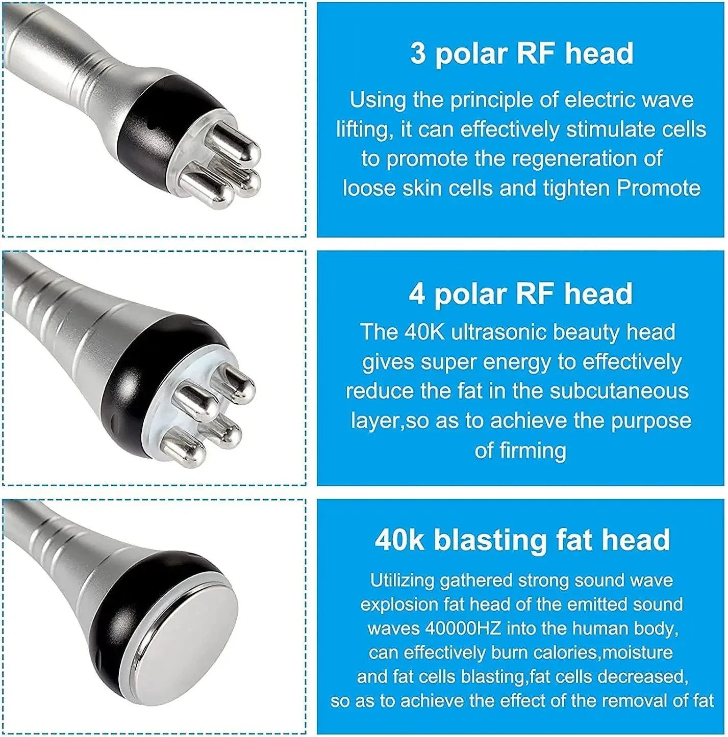 A máquina ultrassônica do emagrecimento do corpo, ferramenta do RF, 40K cavitação, Multi-polar, radiofrequência, anti-enrugamento, rejuvenescimento, elevador da pele, aperta