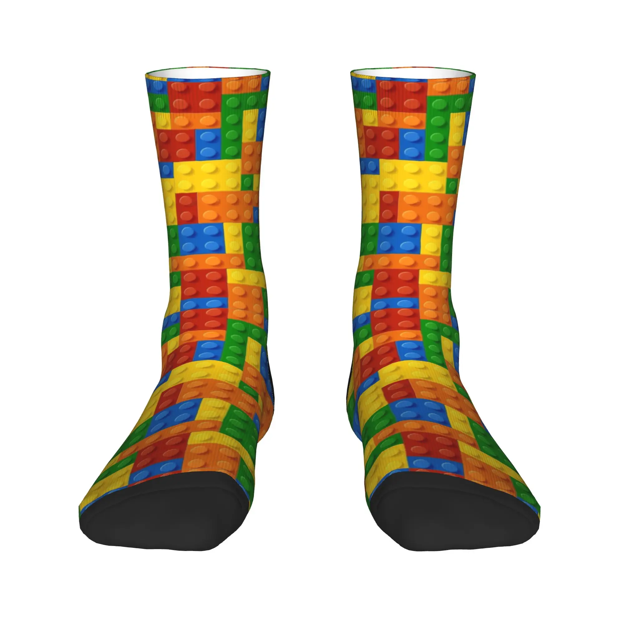 Pink Purple Gradient Building Blocks Pattern Socks Graphic Stockings Non Slip Men Socks Warm Soft Winter Leisure Climbing Socks