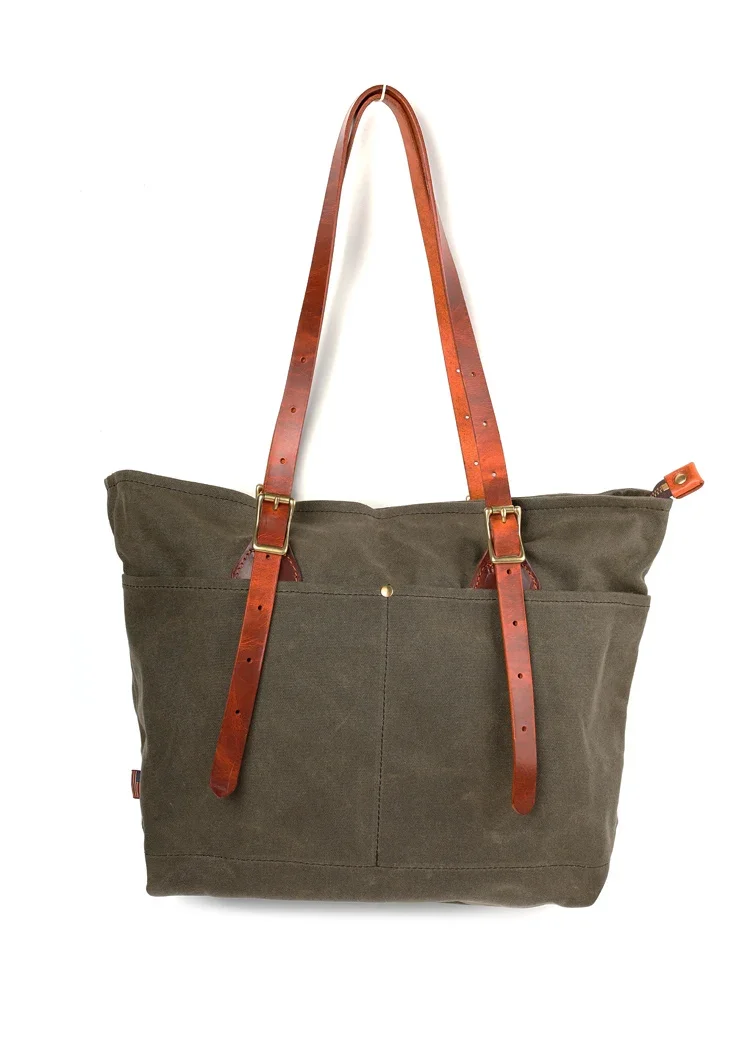 Blunt Razor American Retro Waterproof Waxed Canvas & Waxed Cowhide Tote Bag Size 45*33*12cm Multifunctional Casual Handbag