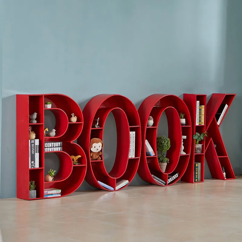 Creative iron alphanumeric children's bookshelf school wall floor shelf