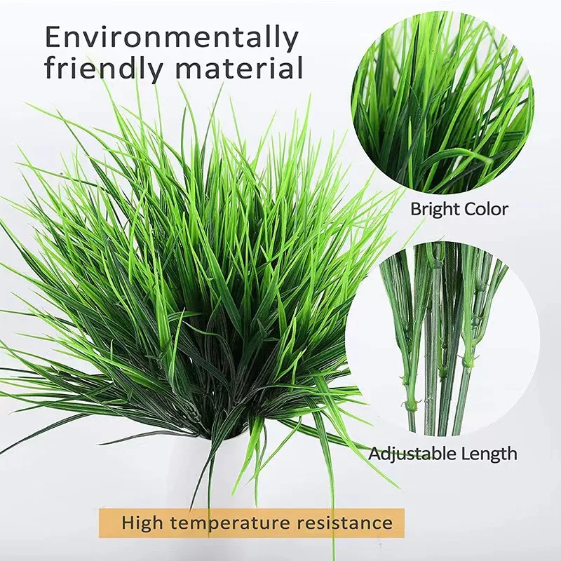 2PC 7 Fork Grass Artificial Plant Green Grass Plastic Flower Wedding Spring/summer Living Room Christmas Home Decoration