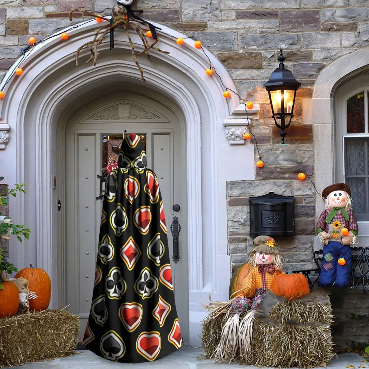 플레잉 카드 심볼 롱 후드 망토 마녀 중세 의상 코스프레 케이프 할로윈 코트 성인 유니섹스