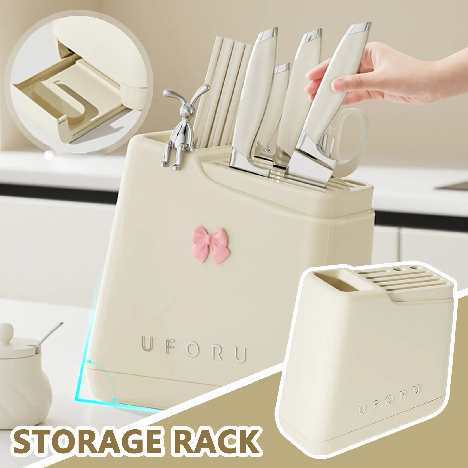 Large Capacity Kitchen Desktop Storage Knife Holder Kitchen Knife Holder Chopsticks Integrated Storage Rack Kitchen Supplies