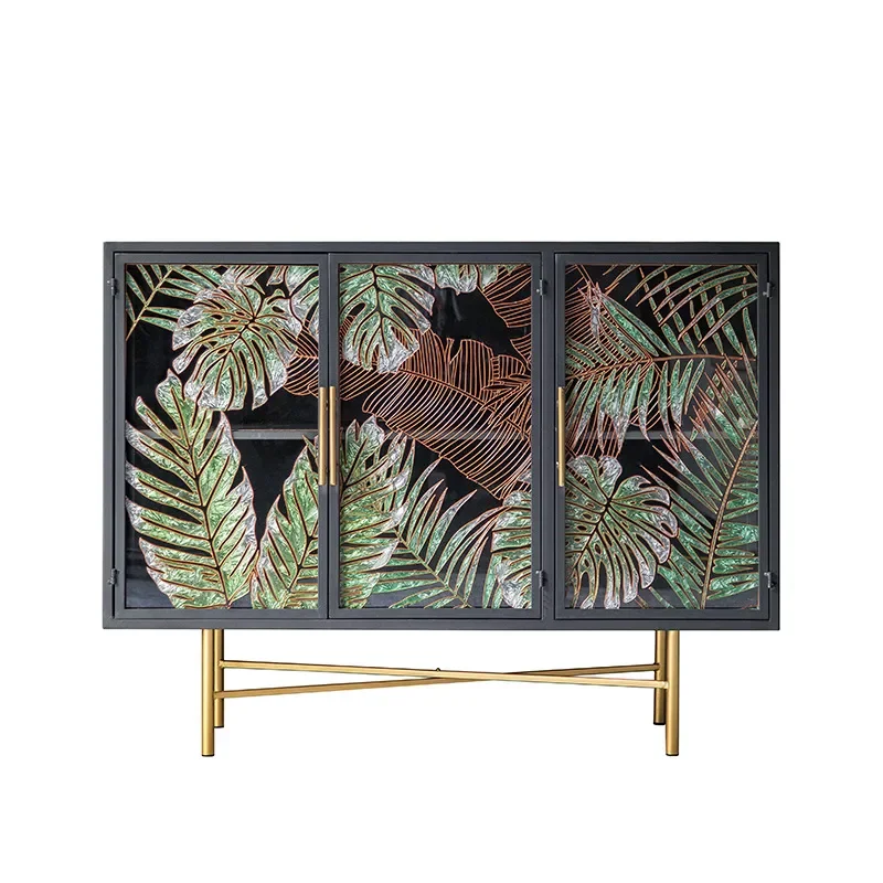 American‑Retro Enamel Hand‑Painted Decorative Dining‑Side Porch Cabinet Glass‑Partition Storage Furniture For Living Room Househ