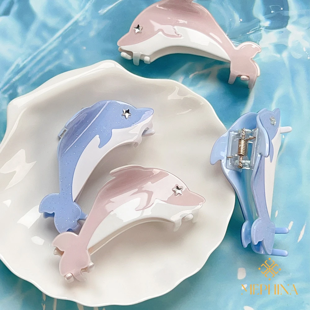 

MEPHINA Ocean Theme Hair Claw Clips Dolphin Hair Claws Diamond-studded Hair Clips Cute Classy Hair Claws Accessories for Women