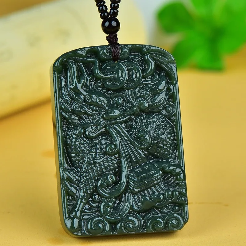 Blue Jade Qilin Treasure Attracting Pendant