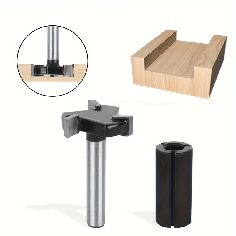 2 Stück Dreiblatt-T-Nut-Fräser, 6 mm Schaft mit 12–8 Spannzangen, Schlitz- und Nutfräser für die Holzbearbeitung
