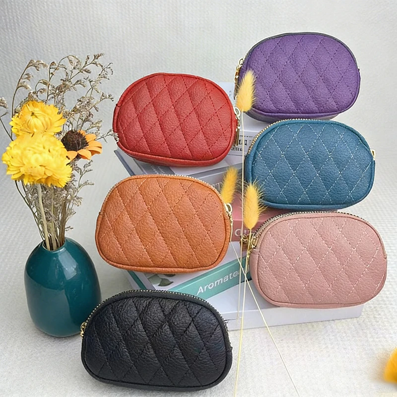 Double Layer Zipper Coin Pouch with Keychain Wallet for Women Mini Portable Coin Purse Clip Card Slots Key Organizer Purse Bags