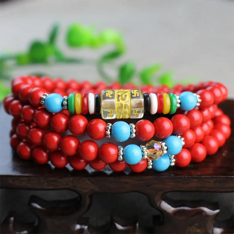 

Factory Wholesale Cinnabar Bracelet108Red Bracelet Buddha Beads Beads Multi-Circle Men's and Women's Zodiac Year of Birth Access