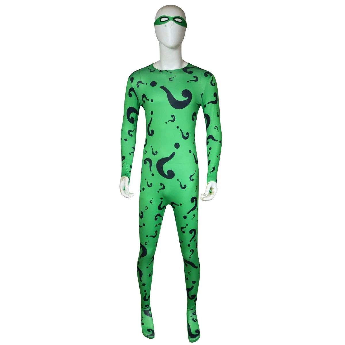 Adult Men Jumpsuit Mask Headgear Outfits Tights Edward Nygma for Riddler Performance Disguise WearRole Party Clothes Suit