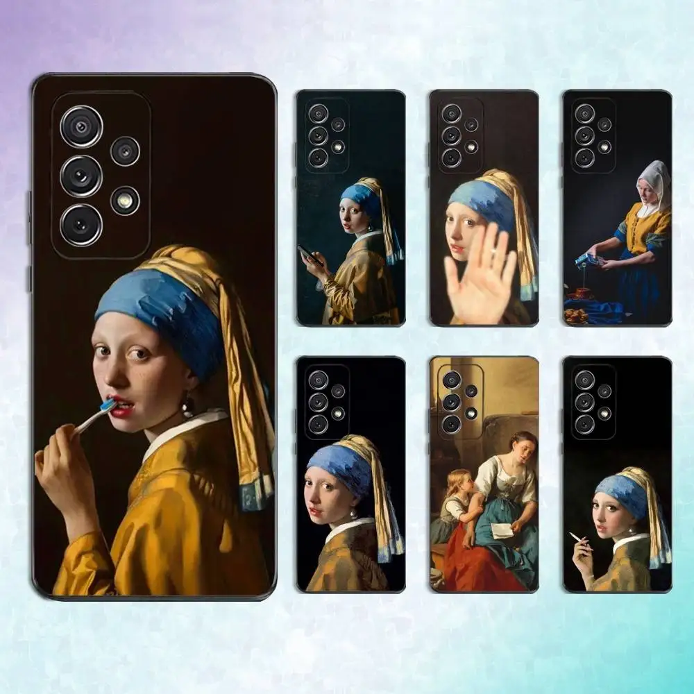 

V-Vermeer Art Girl Phone Case For Samsung S25,S24,S23,S22,S21,S20,S10,Ultra,Plus,Lite,FE,Soft Silicone Black Cover